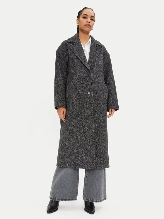 Calvin Klein Jeans Вълнено палто J20J224618 Сив Relaxed Fit – Дамски зимни палта
