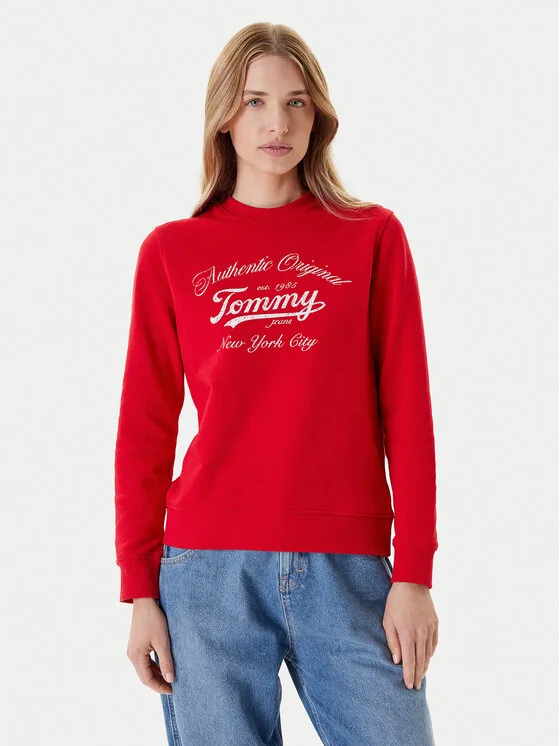 Дамски суитшърт Tommy Jeans Essential червен – Дамски суитшърти без цип