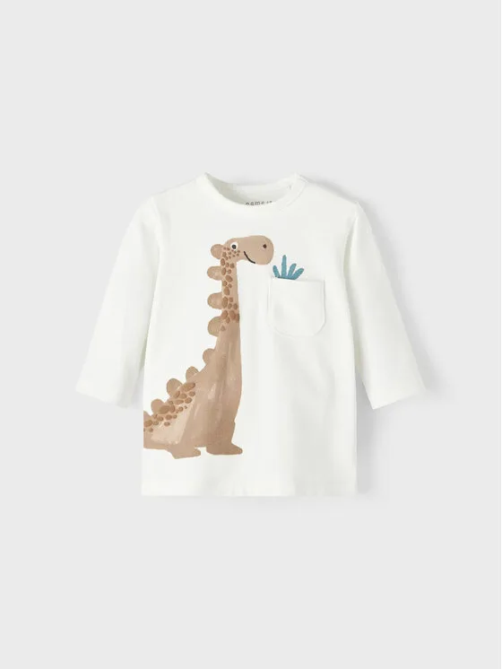 NAME IT Блуза 13212749 Бял Regular Fit – Детски тениски с дълъг ръкав