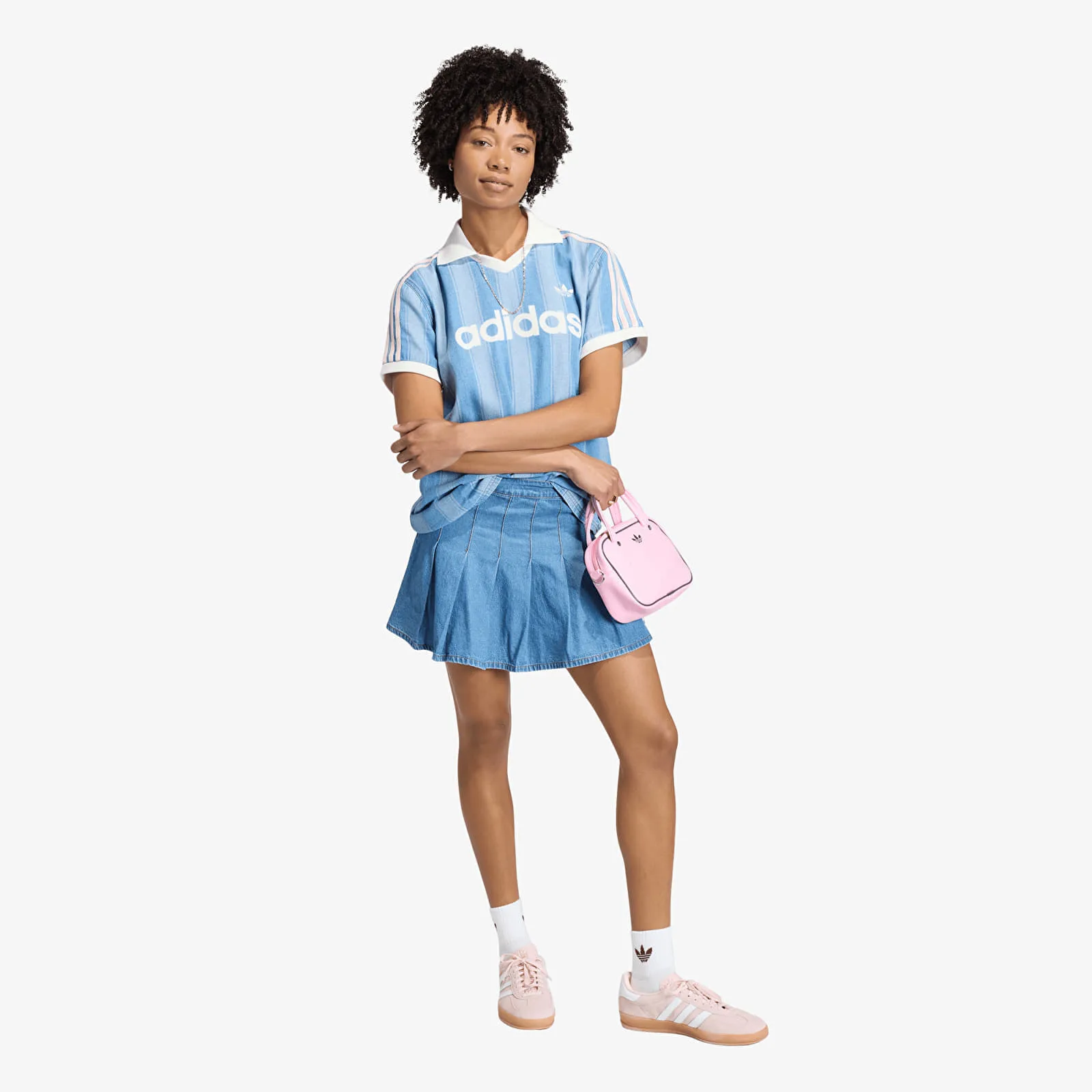 Дамска пола adidas Originals Denim Pleated тъмносиня – Indigo Denim – Дамски миди поли