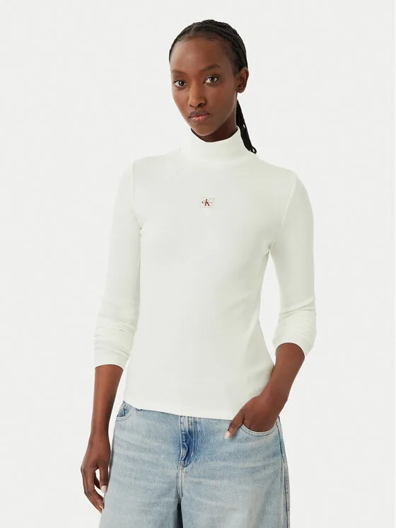 Дамски поло пуловер Calvin Klein Jeans бял – Дамски поло пуловери