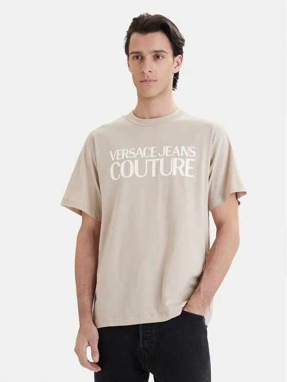 Versace Jeans Couture Тишърт 80GAHT01 CJ00T Бежов Regular Fit – Мъжки тениски