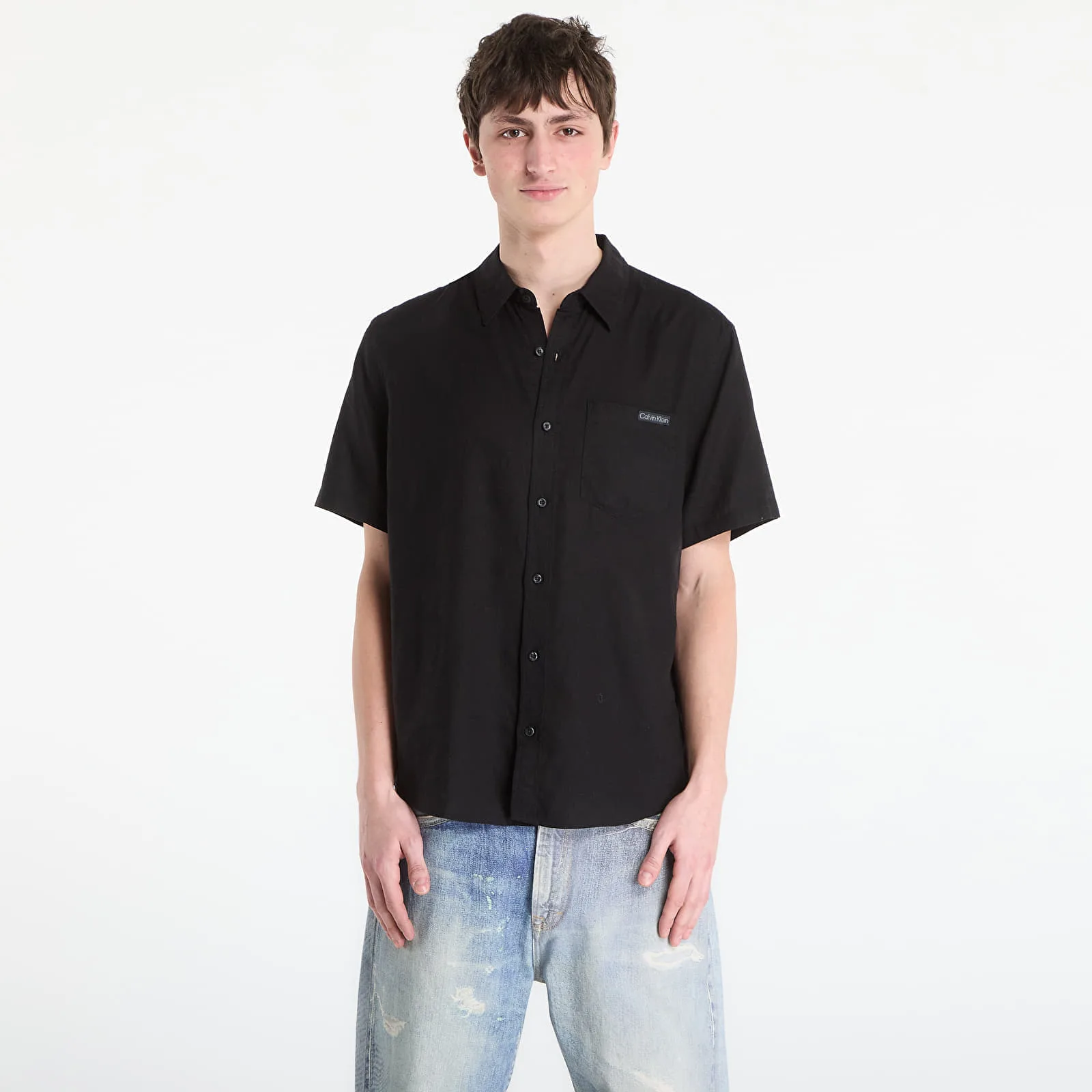 Риза Calvin Klein Jeans Ss Solid Causal Line Shirt Black M – Мъжки ризи