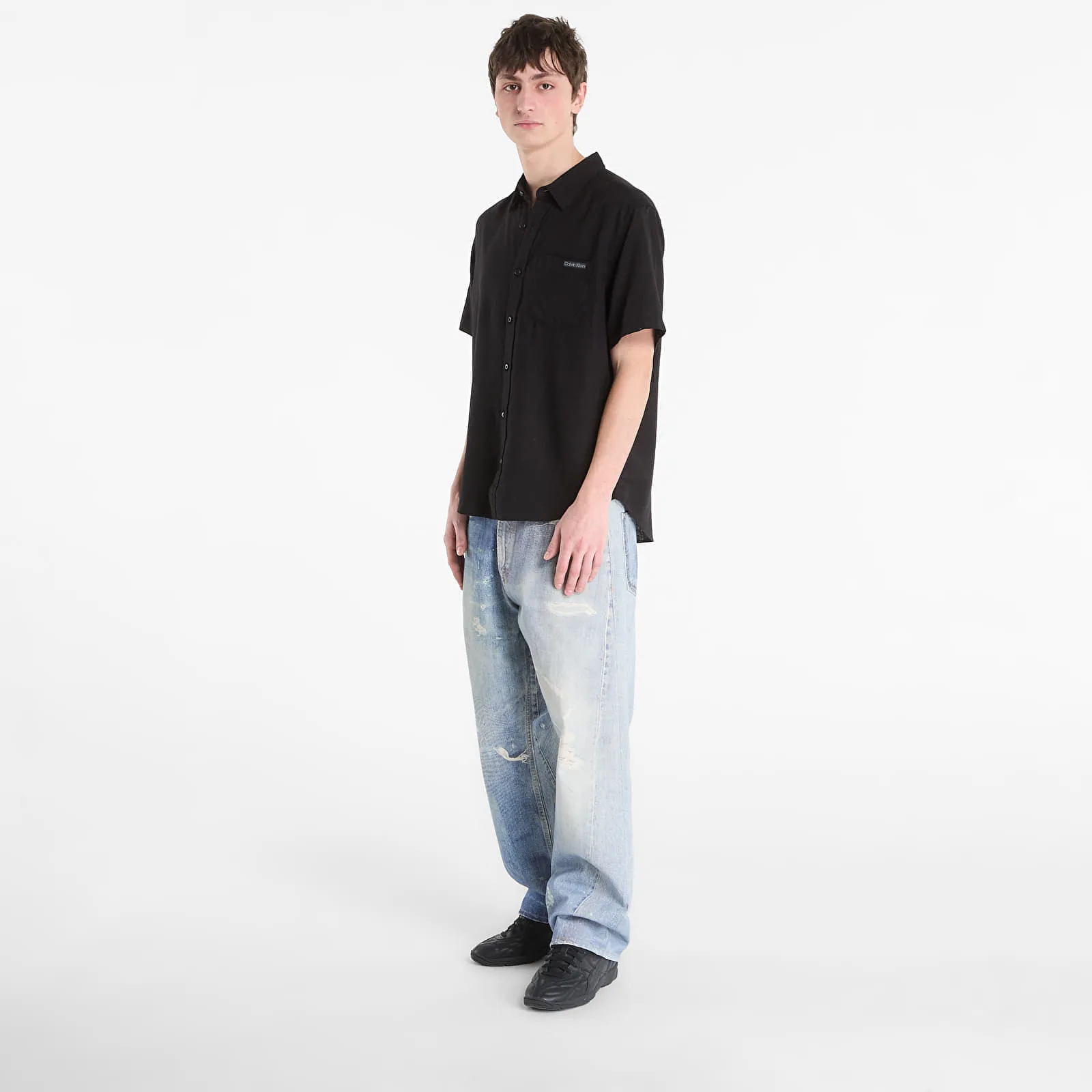 Риза Calvin Klein Jeans Ss Solid Causal Line Shirt Black M – Мъжки ризи