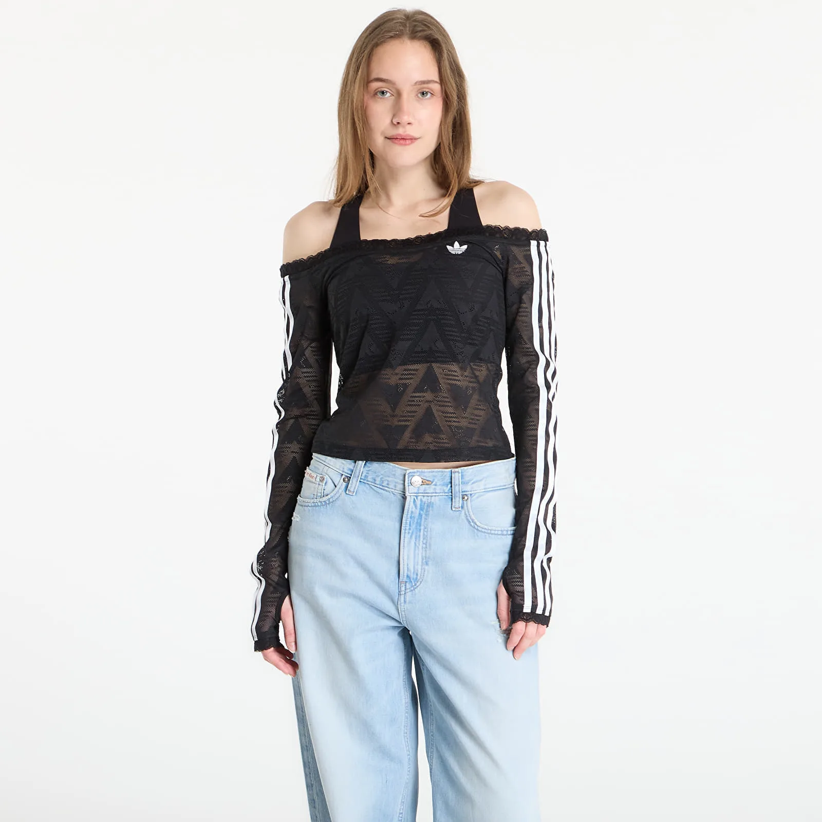 Дамски топ adidas Originals Lace Bardot Long-Sleeve черен – Black – Дамски топове
