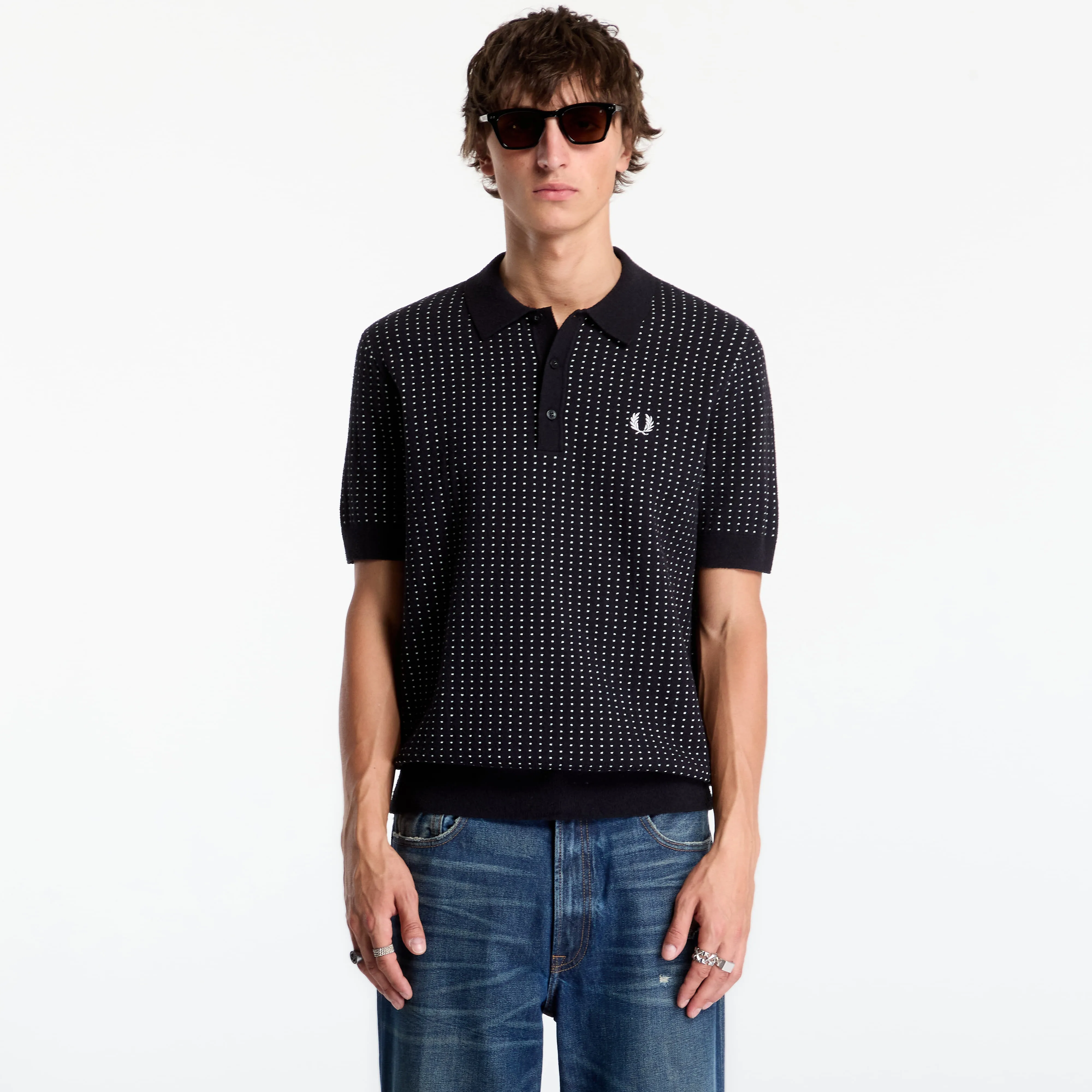 Тениска FRED PERRY Boucle Dot Knitted Shirt Black M – Мъжки тениски