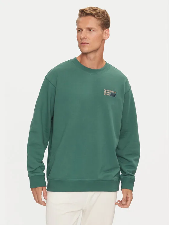 New Balance Суитшърт Athletics Premium Logo MT41547NUS Зелен Relaxed Fit – Мъжки суитшърти без цип