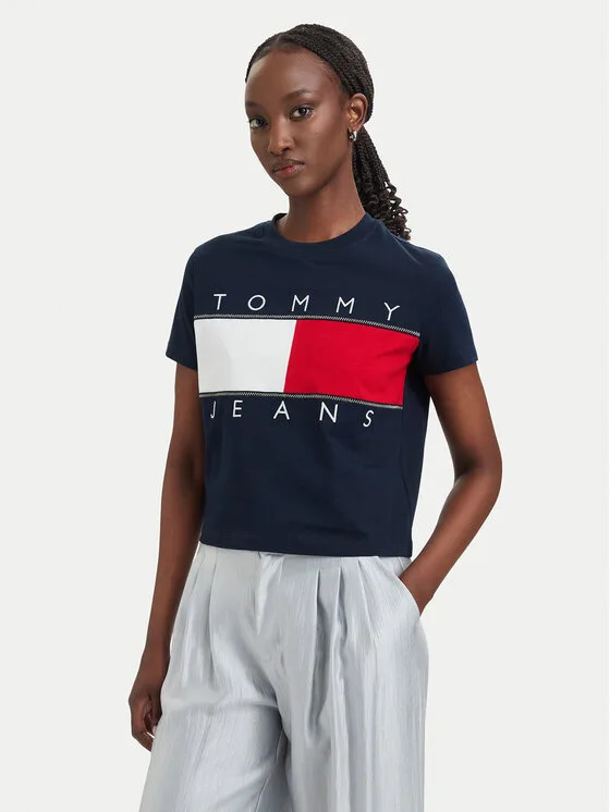 Tommy Jeans Тишърт Flag DW0DW22818 Тъмносин Regular Fit – Дамски тениски