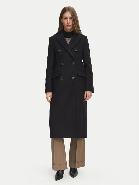 Tommy Hilfiger Вълнено палто Classic WW0WW51525 Черен Regular Fit – Дамски зимни палта