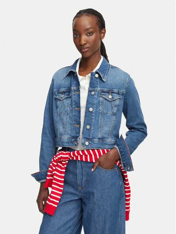Дамско дънково яке Tommy Jeans Trucker синьо – Дамски дънкови якета