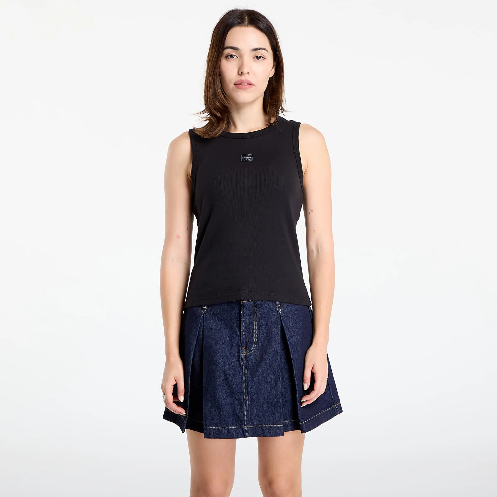 Calvin Klein Jeans A - Woven Label 2X2 Tank Top Black XS – Дамски топове