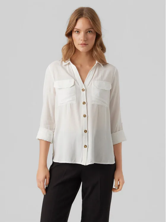 Дамска риза Vero Moda Bumpy бяла – Дамски ежедневни ризи