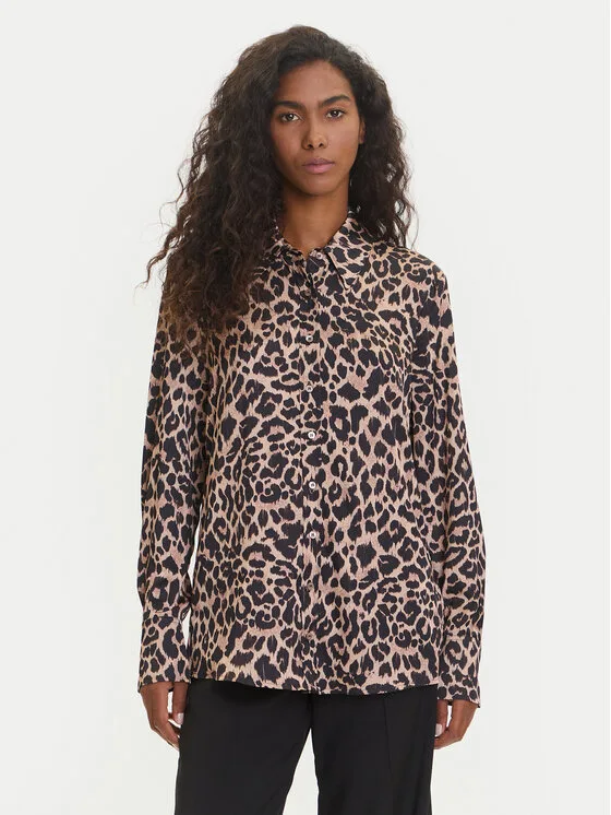 Дамска риза Guess WF1T2 кафява – Дамски ежедневни ризи