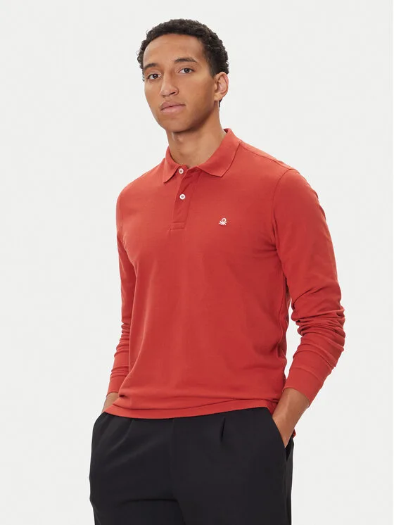 United Colors Of Benetton Тениска с яка и копчета 3089J3204 Бордо Regular Fit – Мъжки поло тениски
