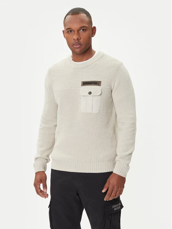 Aeronautica Militare Пуловер 252MA1573UL00539 Бежов Regular Fit – Мъжки пуловери и жилетки