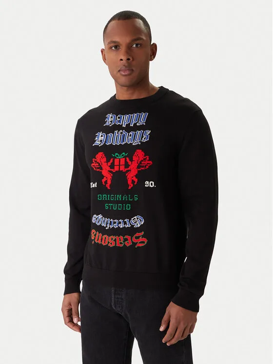 Jack & Jones Пуловер Holiday 12287994 Черен Relaxed Fit – Мъжки пуловери и жилетки