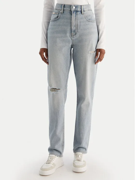 Дамски дънки Calvin Klein Jeans New Mom Jean Bowery Destroyed сини – Дамски boyfriend дънки