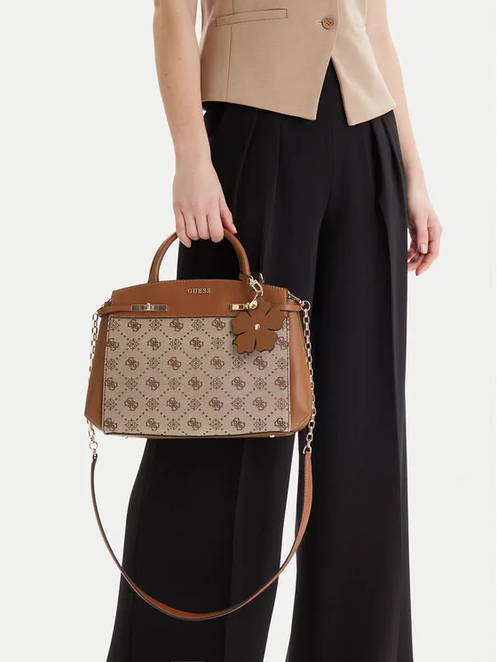 Дамска чанта Guess Melinda HWJP99 02060 кафява – Дамски чанти тип куфарче