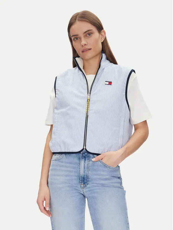 Дамски елек Tommy Jeans Tjw Reversible Teddy светлосин – Дамски елеци