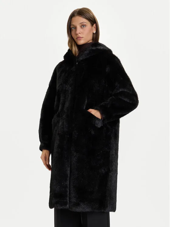 Rinascimento Кожено палто CFC0122225003 Черен Regular Fit – Дамски кожуси
