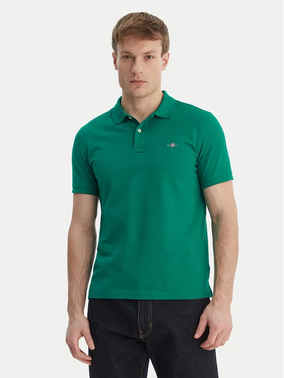 Gant Тениска с яка и копчета Shield 2220 Зелен Slim Fit – Мъжки поло тениски