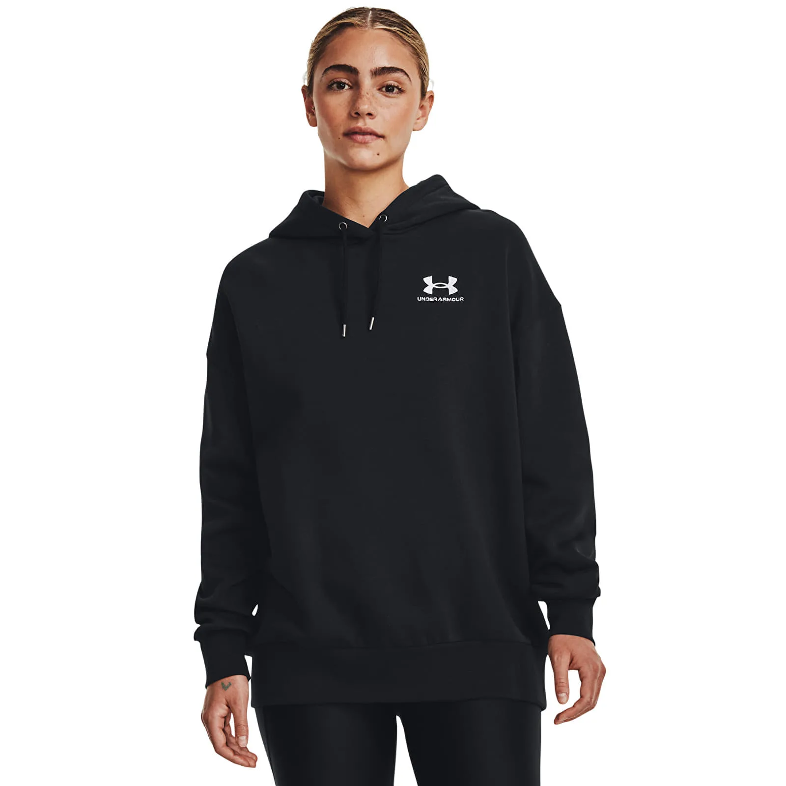 Дамски суитшърт с качулка Under Armour Icon OS черен/бял – Black|White – Дамски худита