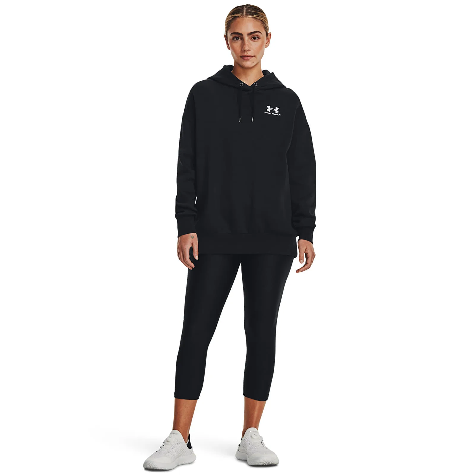 Дамски суитшърт с качулка Under Armour Icon OS черен/бял – Black|White – Дамски худита