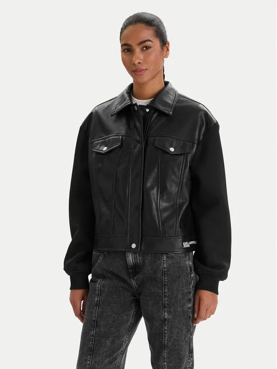 Дамско кожено яке Karl Lagerfeld Jeans черно – Черен – Дамски кожени якета