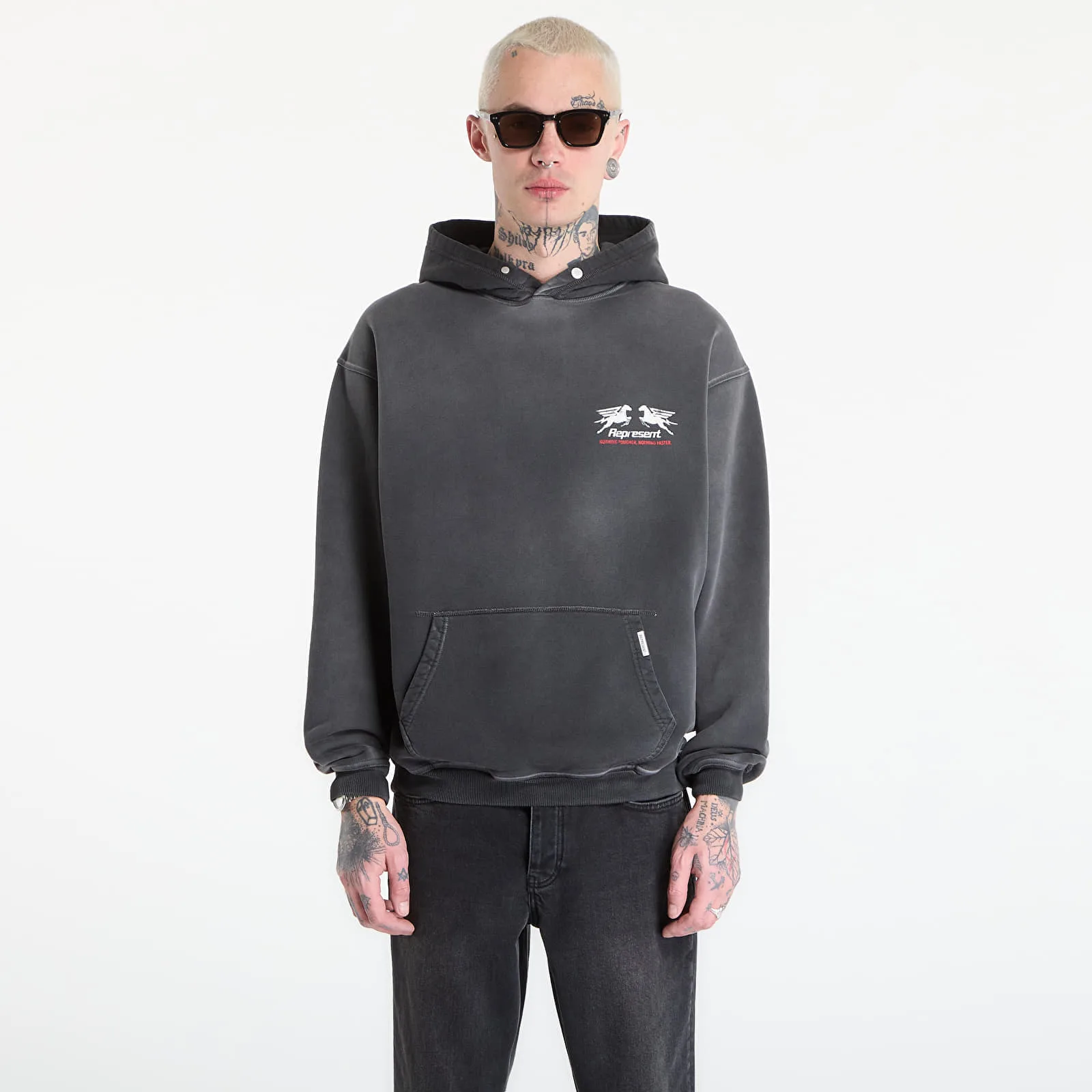 Мъжки суитшърт с качулка REPRESENT 24 Hour Service черен – Stained Black – Мъжки худита