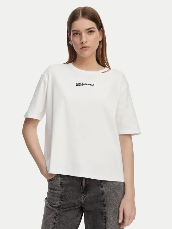 Karl Lagerfeld Jeans Тишърт B2W17077 Бял Regular Fit – Дамски тениски