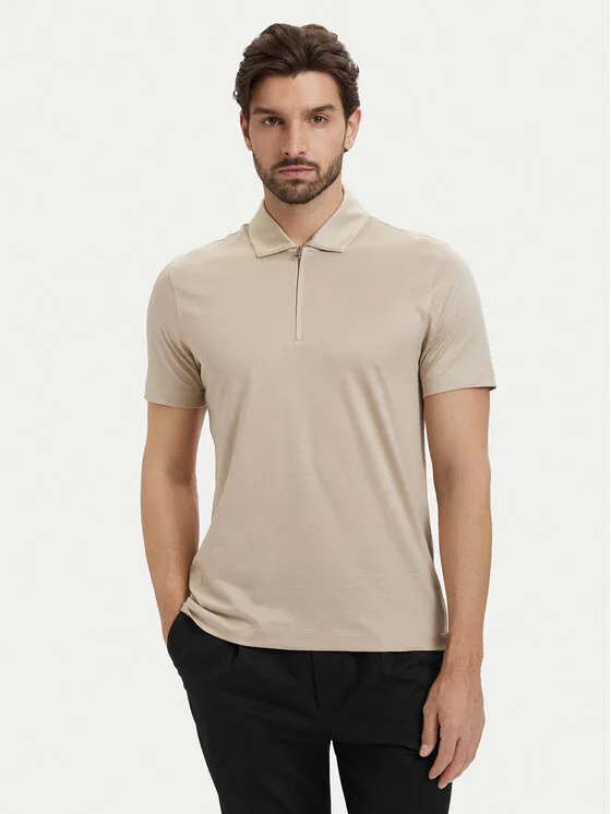 BOSS Тениска с яка и копчета H-Paras 50537955 Светлобежов Regular Fit – Мъжки поло тениски