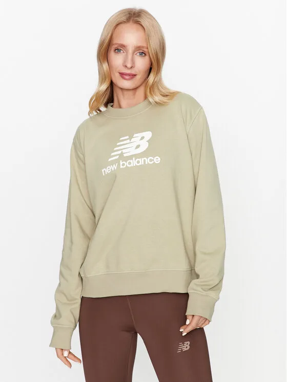 Дамски суитшърт New Balance Essentials Stacked Logo French Terry зелен – Дамски суитшърти без цип
