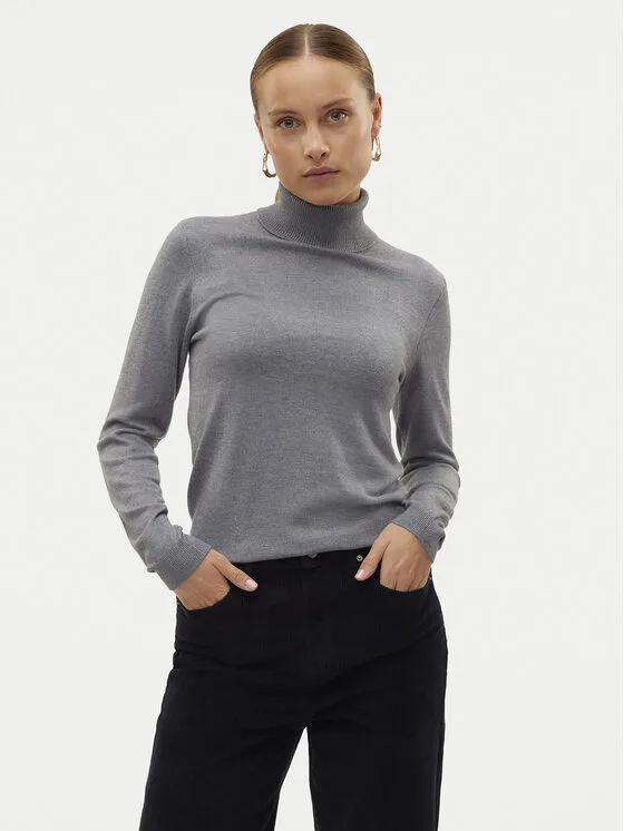Дамски поло пуловер Vero Moda Iris сив – Дамски поло пуловери