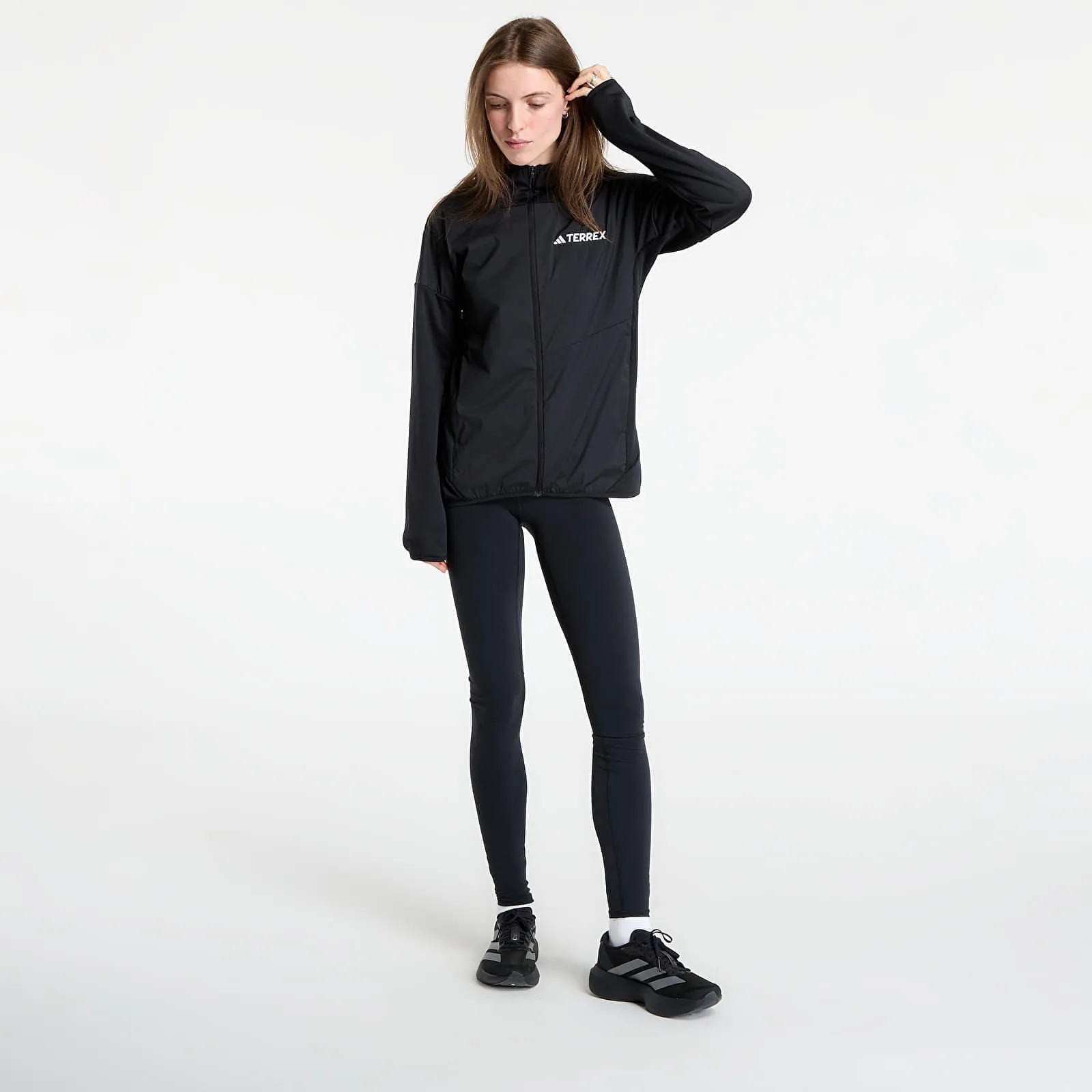 Дамски суитшърт с качулка adidas Performance Terrex Xperior черен – Black|Carbon|Semi Impact Orange – Дамски худита