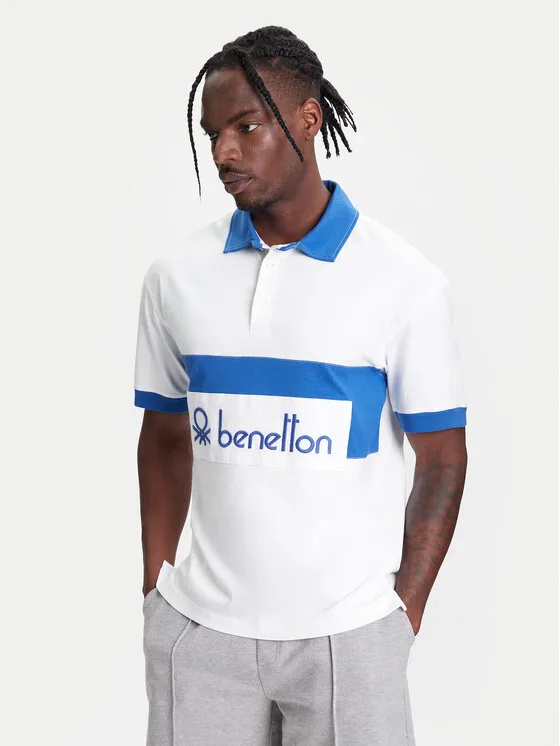 United Colors Of Benetton Тениска с яка и копчета 3MCYU301U Бял Regular Fit – Мъжки поло тениски