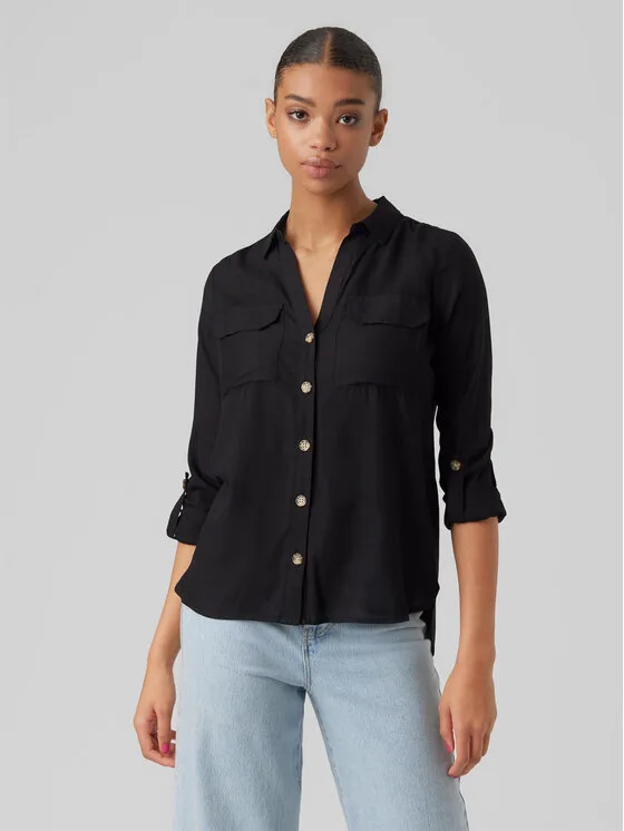 Дамска риза Vero Moda Bumpy черна – Черен – Дамски ежедневни ризи