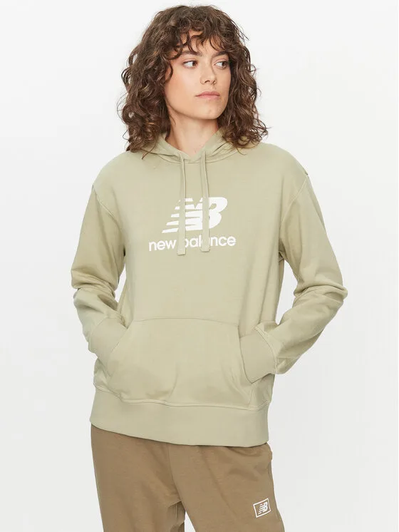 Дамски суитшърт New Balance Essentials Stacked Logo зелен – Дамски суитшърти без цип