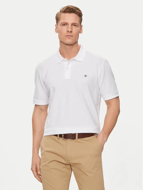 Gant Тениска с яка и копчета Shield 2210 Бял Regular Fit – Мъжки поло тениски