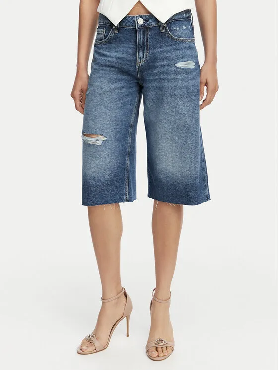 Guess Бермуди W6GD91 D0695 Тъмносин Baggy Fit – Дамски дънкови шорти