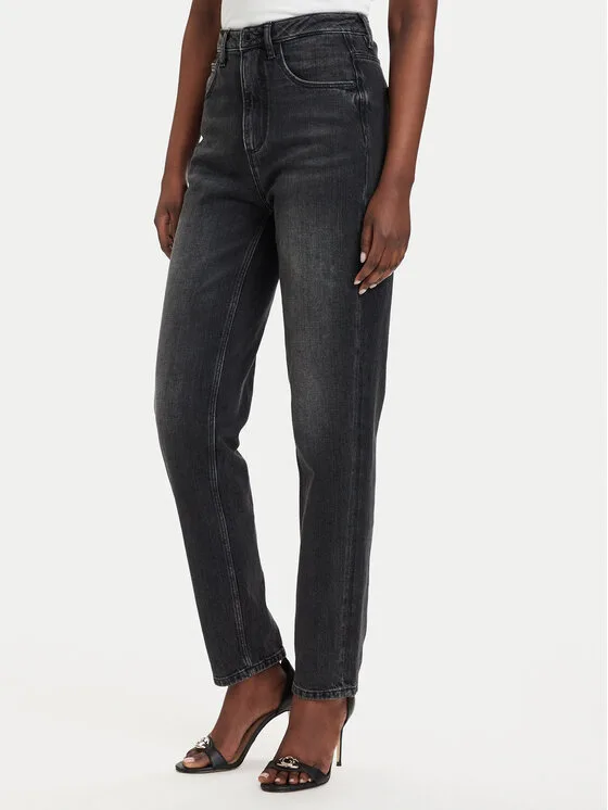 Guess Дънки W2YA21 D4QD1 Черен Mom Fit – Дамски boyfriend дънки