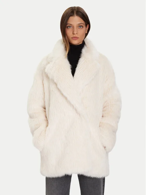 Eleh Кожено палто Bianco Panna EFW250385 Екрю Regular Fit – Кремав – Дамски кожуси