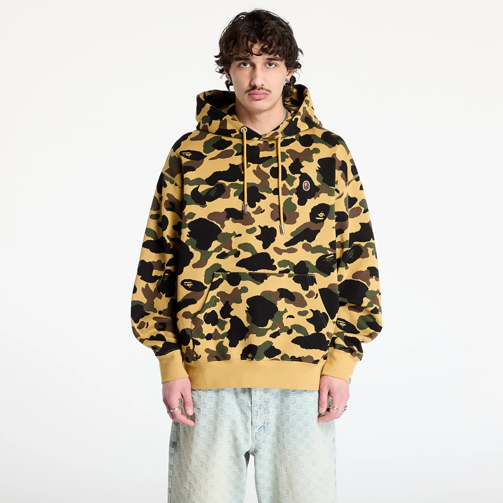 Мъжки суитшърт с качулка A BATHING APE 1St Camo Jacquard One Point жълт – Yellow – Мъжки худита