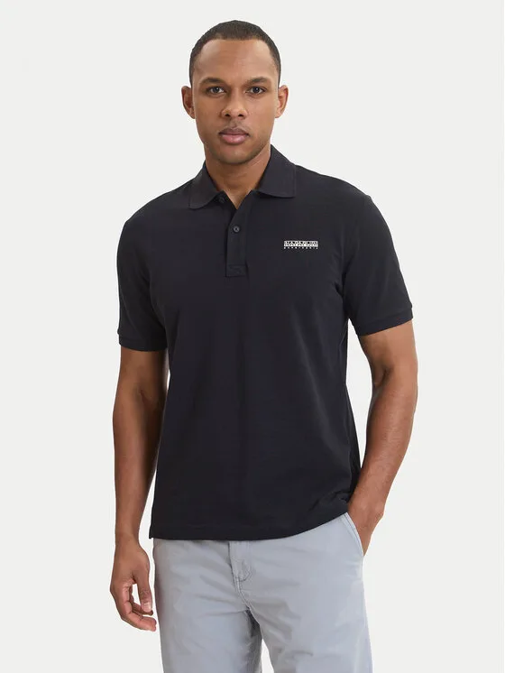 Napapijri Тениска с яка и копчета E-Small Box NP0A88TQ Черен Relaxed Fit – Мъжки поло тениски