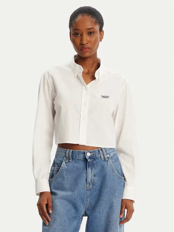 Tommy Jeans Риза DW0DW21400 Бял Relaxed Fit – Дамски ежедневни ризи