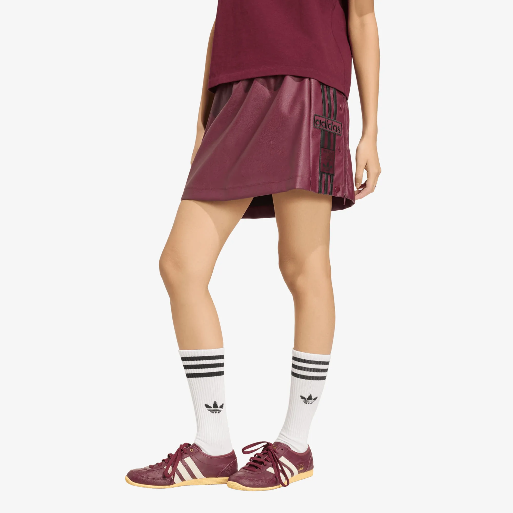 Дамска пола adidas Originals Pleather Adibreak бордо/черна – Maroon|Black – Дамски миди поли