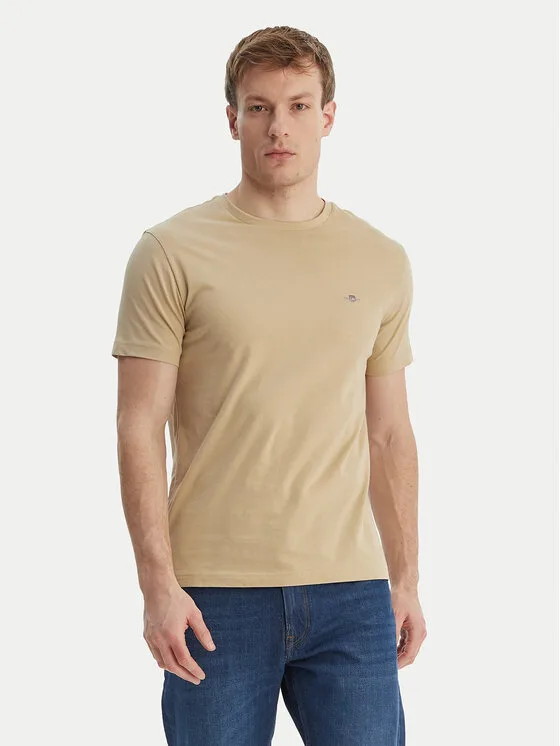 Gant Тишърт Shield 2003185 Бежов Slim Fit – Мъжки тениски