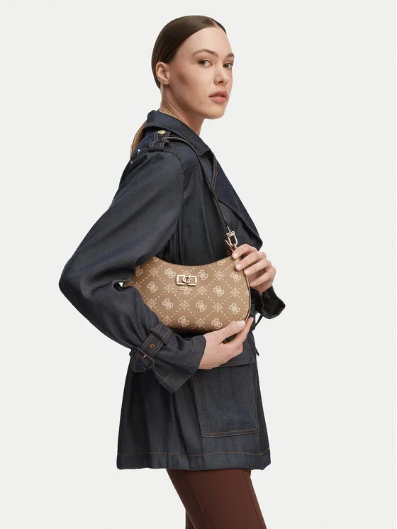 Guess Дамска чанта Emelie Logo HWGP99 28180 Бежов – Дамски чанти с дръжка
