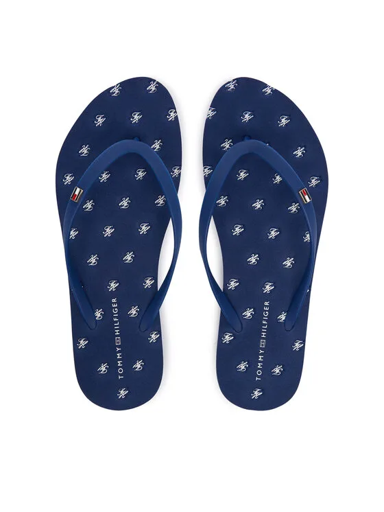 Tommy Hilfiger Джапанки Repeat Logo Platform FW0FW09199 Тъмносин – Дамски джапанки