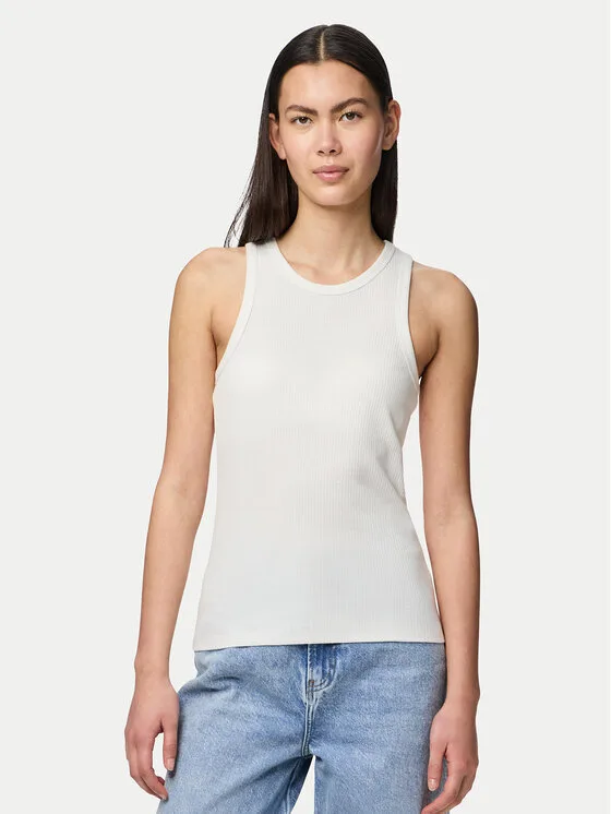 Pieces топ Ruka 17133673 Бял Slim Fit – Дамски топове