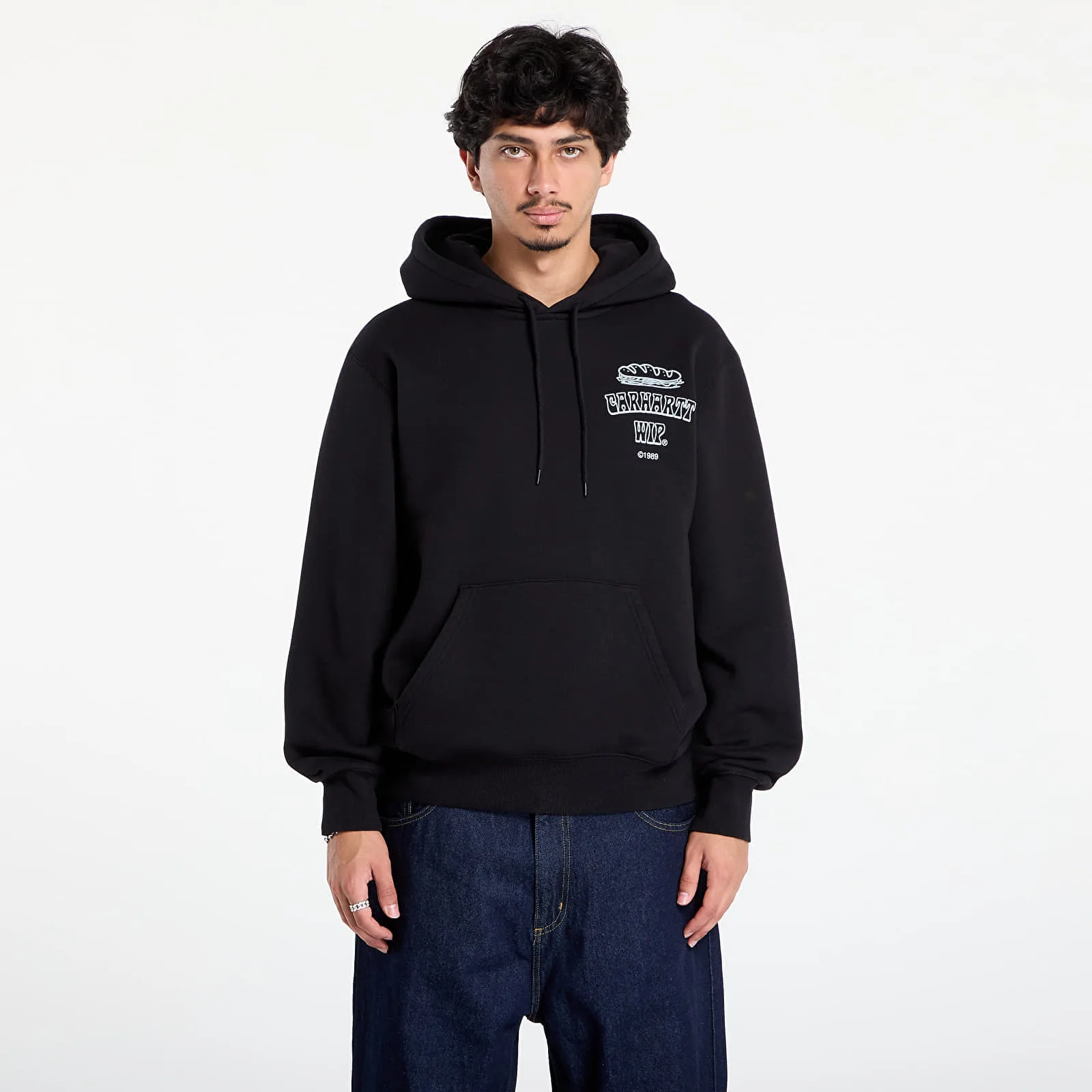 Мъжки суитшърт с качулка Carhartt WIP Hooded Sandwich черен/син – Black|Blue Fog – Мъжки худита